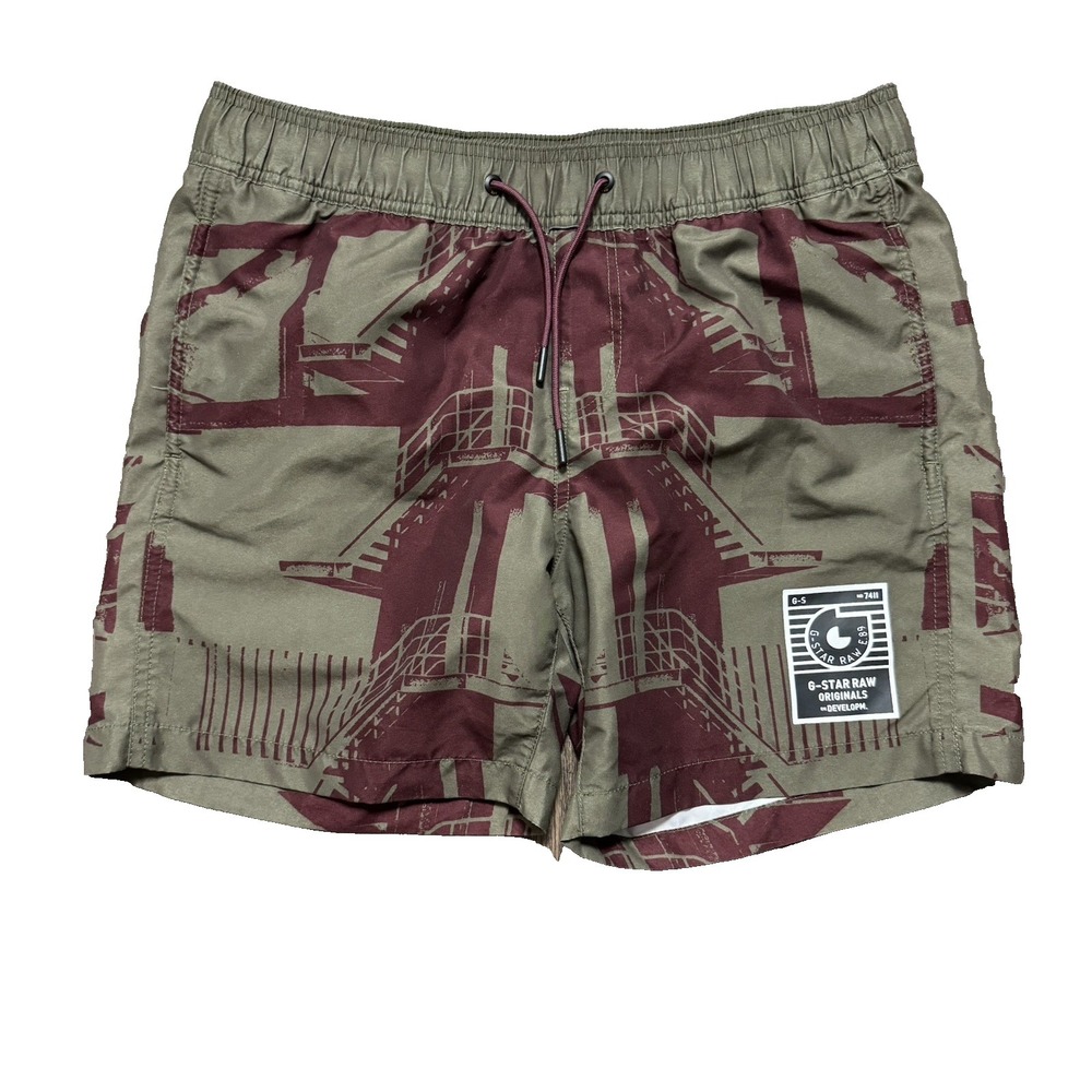 G-Star Raw Men's Small Lined 7" Swim Shorts Trunks Dirik Building All-Over Print